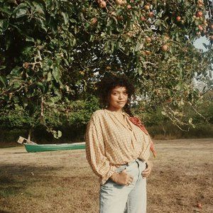 DOEN Jane Blouse Orange Meringue Plaid Sz XS